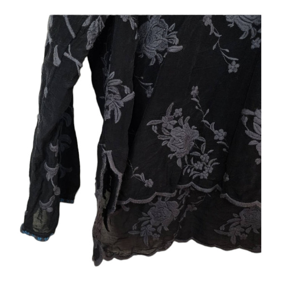 Johnny Was Long Sleeve Black Floral Embroidered Cupra Rayon Blouse m - Picture 3 of 9